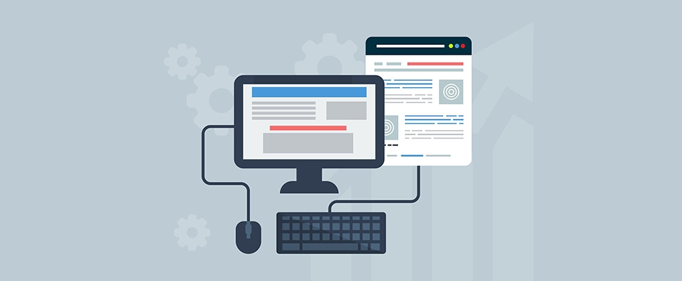 WordPress Help image_illustration of a computer monitor, keyboard, and webpage with some content on it